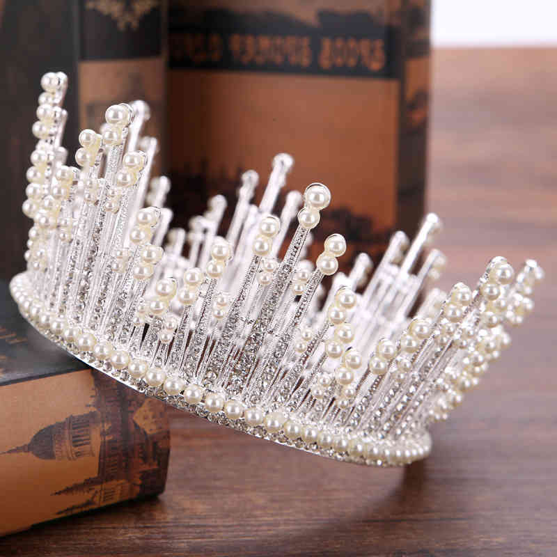 Wedding Hair Jewelry Accessories 2021 European Bridal Crown Full Circle Pearl Bride Big Dress