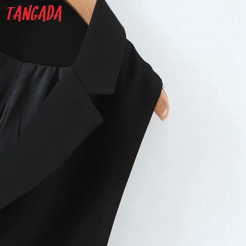 Women Black Sleeveless Vest Jacket Office Ladies Wear Casual Suit Waistcoat Pockets Outwear Tops QD10 210416