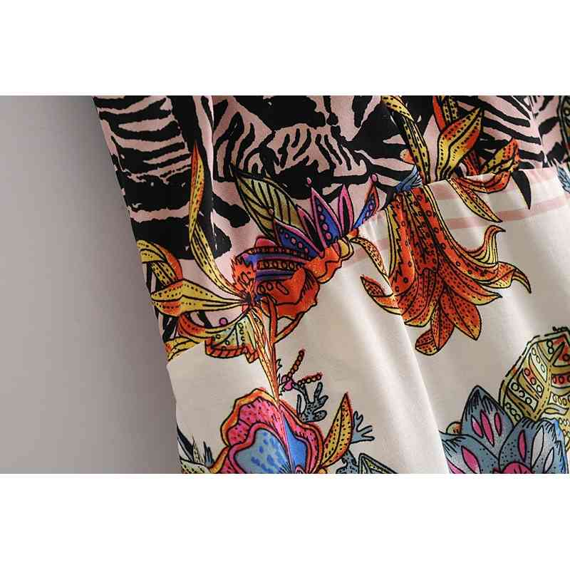 Bohemia Contrast color Flower Print Tied Bow Spaghetti Strap Dress Back Elastic BOHO Woman Sling Midi Long Dresses Beach 210429