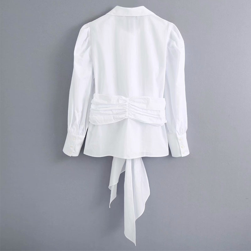 Lapel Single-breasted Long-sleeved Bow-knot Solid Color Chic Female Shirt Korean Style Simple and Personalized Women's Tops 210507