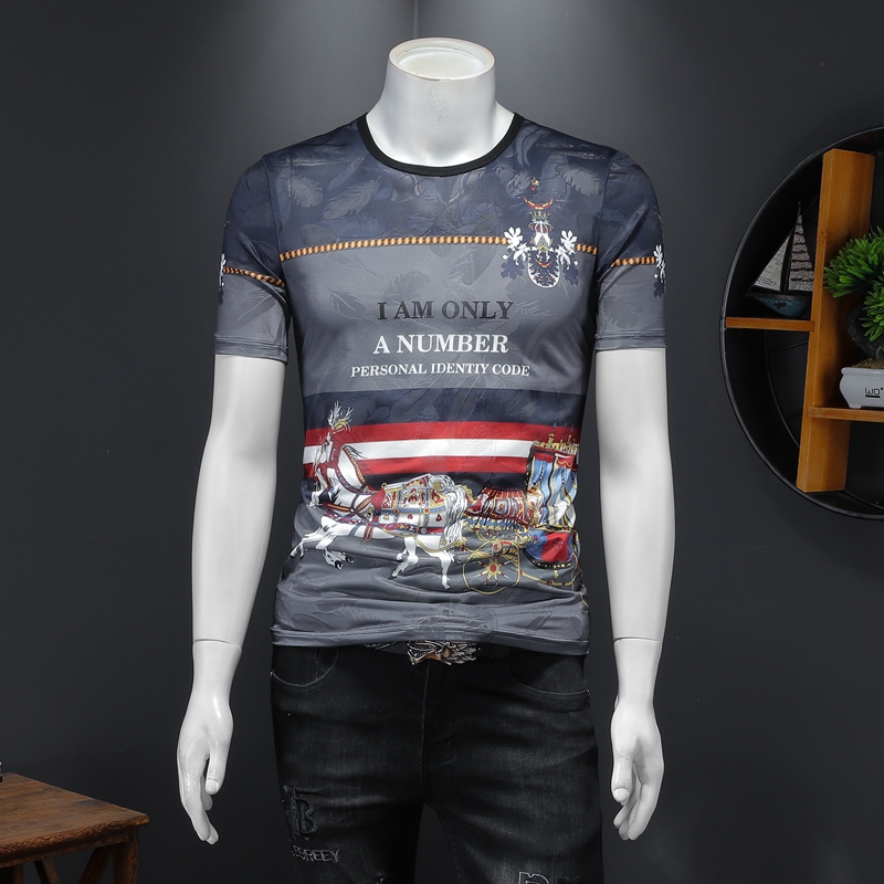 Summer 2021 breathable quick-drying ice silk short-sleeved T-shirt male personality trend printing slim half-sleeved shirt, White;black
Summer 2021 breathable quick-drying ice silk short-sleeved T-shirt male personality trend printing slim half-sleeved shirt, White;black
