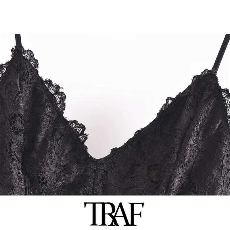 TRAF Women Sexy Fashion With Lace Cropped Tank Tops Vintage Backless Thin Adjustable Straps Female Camis Mujer 210625