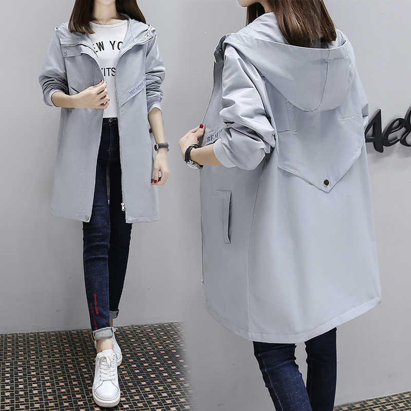 Spring Autumn Trench Coat Women Loose Streetwear Long Windbreaker Female Zipper Hooded Plus Size Korean Fashion Clothes 210820