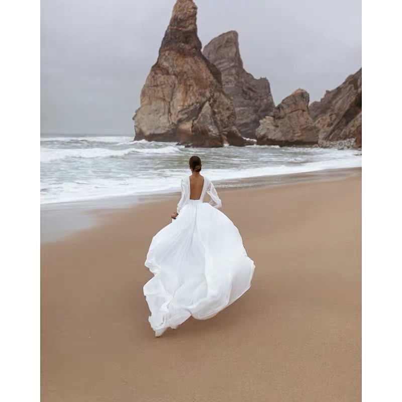 Floor-Length Red Long Women Dress Chiffon Summer V-neck Lantern Sleeve Fit and Flare Party Dresses Elegant 210421