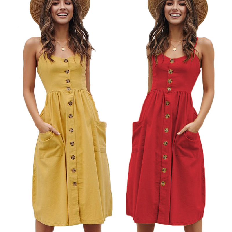 Plus Size Casual Female Sundress For Women Summer Dress Red Sexy Yellow Vintage Vestidos Backless Straps Midi es 210522