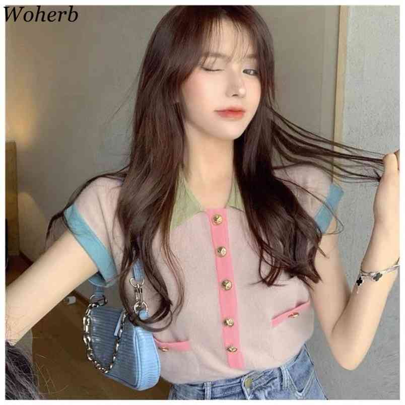 Summer Thin Tee Short-Sleeved Contrast Color Patchwork Knit Cardigan Chic All Match Tops Casual Gentle T-shirts 210519, Pink
Summer Thin Tee Short-Sleeved Contrast Color Patchwork Knit Cardigan Chic All Match Tops Casual Gentle T-shirts 210519, Pink