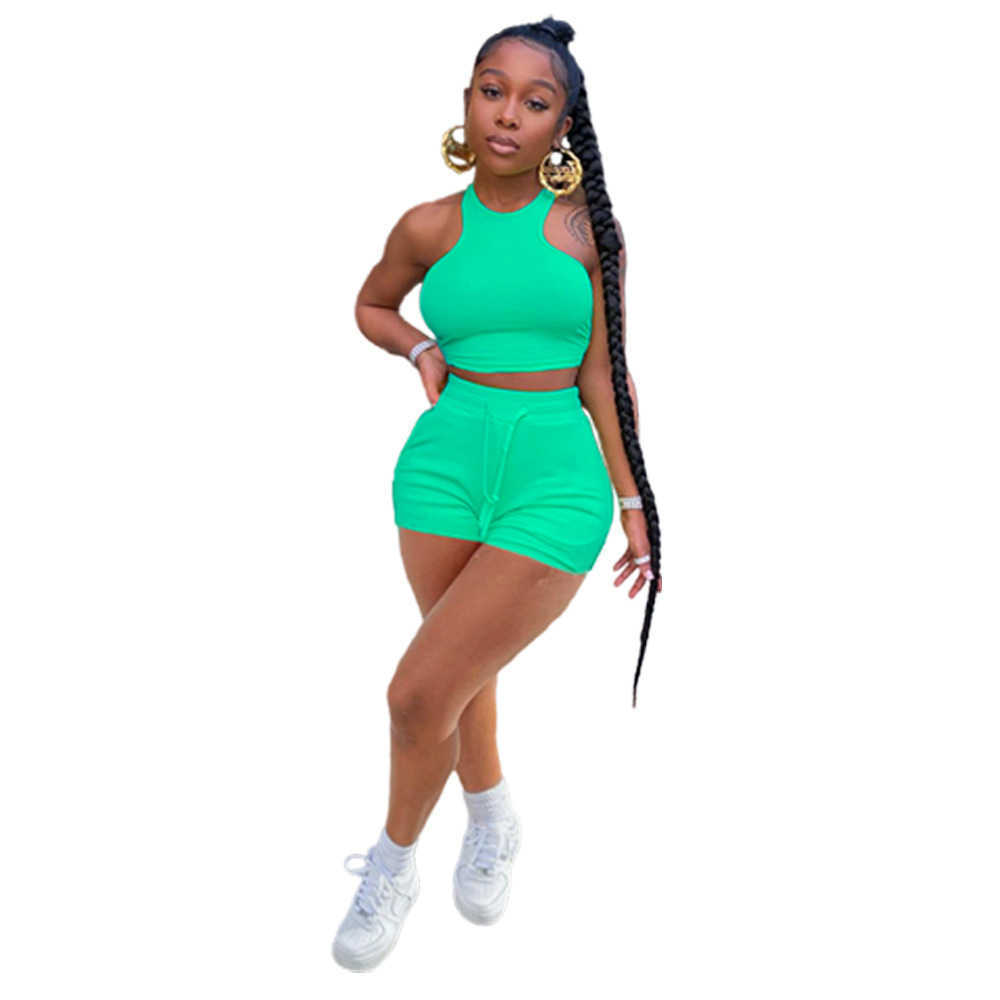 Women Tracksuits Designer Sleeveless Vest Shorts Solid Color 2 Piece Jogger Sets Yoga Outfits Clothes Plus Size Sportwear 8 Colours