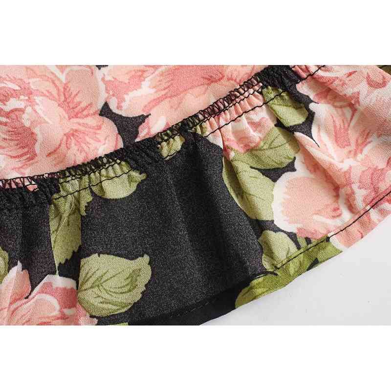 Summer Contrast Color Floral Print Women Dress Ruffles hem Tie Bow Strap Sleeveless Mini Sexy Beach Holiday Vintage 210429