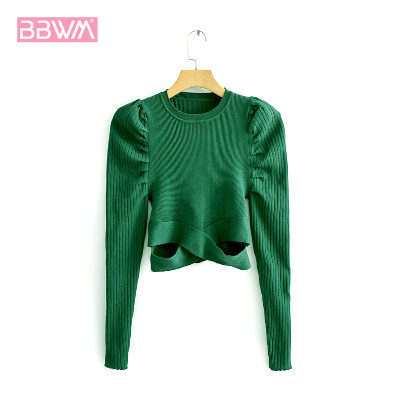The Latest Fashions In Women's Round-neck Long-sleeved Sweaters Go with Any Temperamentally Puffed Sleeve Top Female 210507