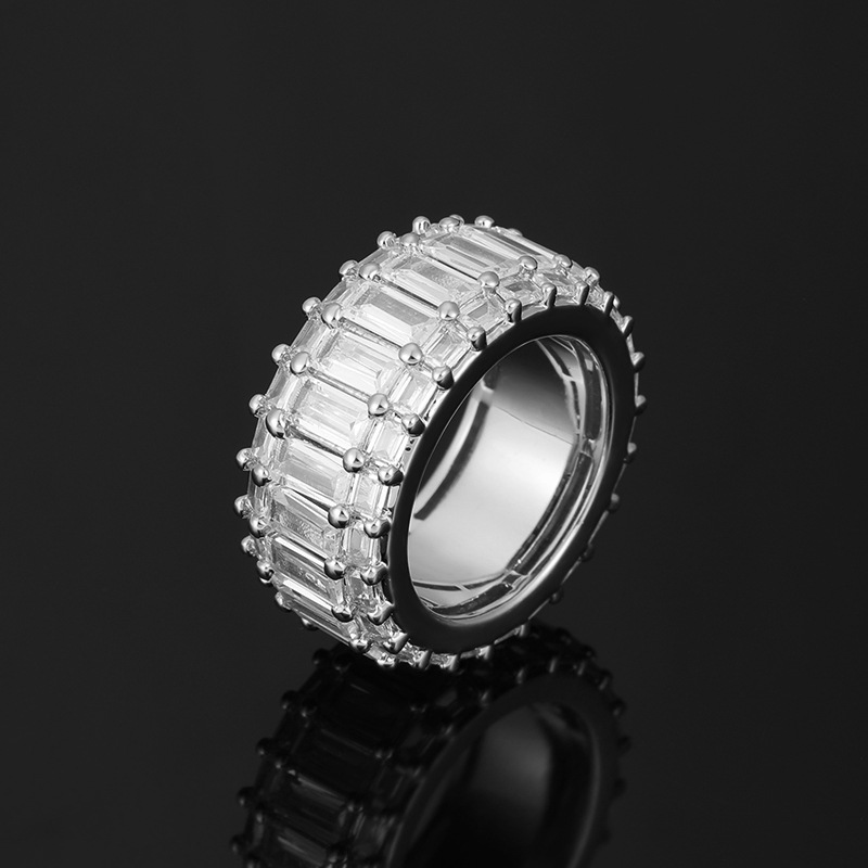 New Fashion Hip Hop Iced Out Finger Ring Baguette Square Cubic Zirdonia Rock Punk Bling Rings High Quality AAA Zircon Hiphop Charm Jewelry Party Gifts
