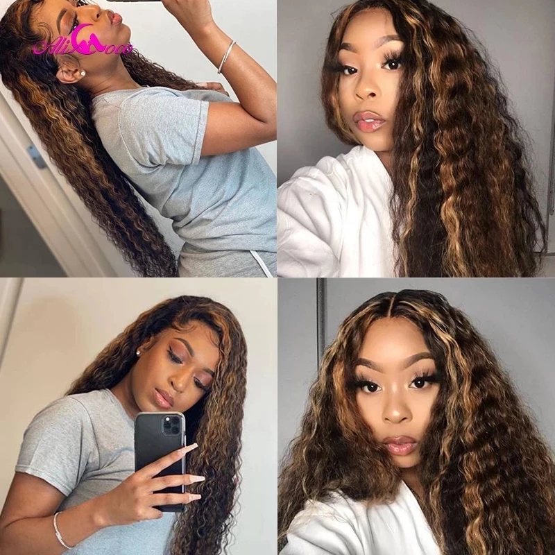 Short Kinky Curly Wig With Baby Hair For Black Women Synthetic Ombre Brown Glueless Cosplay Wigs High Temperature 10-14"