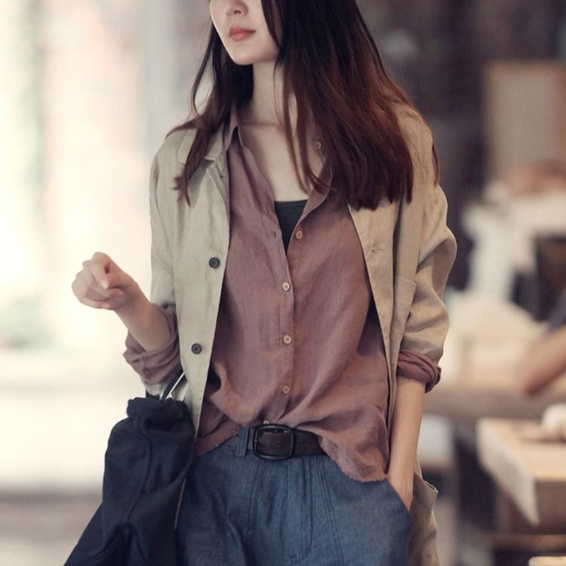 Spring Korean Fashion Women Long Sleeve Loose Casual Shirts Vintage Cotton Linen Blouses Femme Tops White Shirt M181 210512