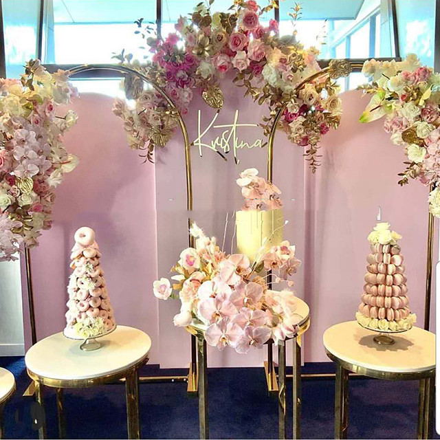 3 PCS Shiny Gold Wedding Backdrops Decoration Plinth Table Birthday Cake Cupcake Dessert Fruit Holder Door Floral Row Arch Flower Balloon Stand DIY Ba