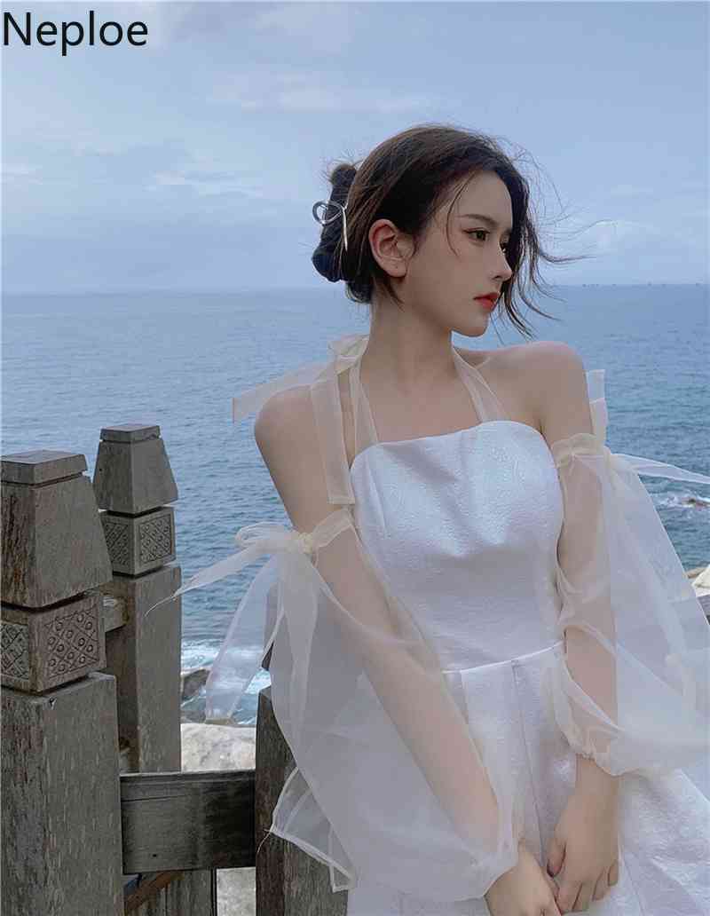 Neploe Party Dress Women Sweet Chic Princess Dresses Lace Up Halter Backless Vestidos Mujer Sexy Lady Summer Sweet White Robe 210422