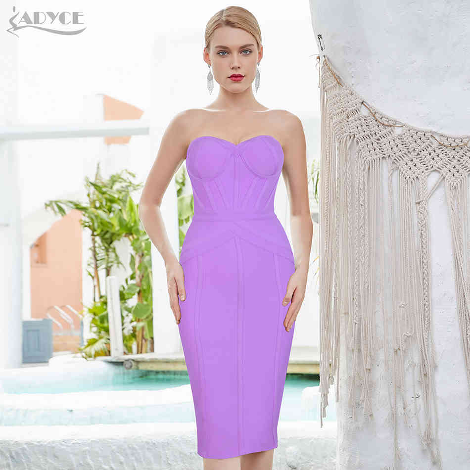 Summer Women Sleeveless Bodycon Bandage Dress Sexy Strapless Violet Club Celebrity Runway Party Dresses Vestidos 210423