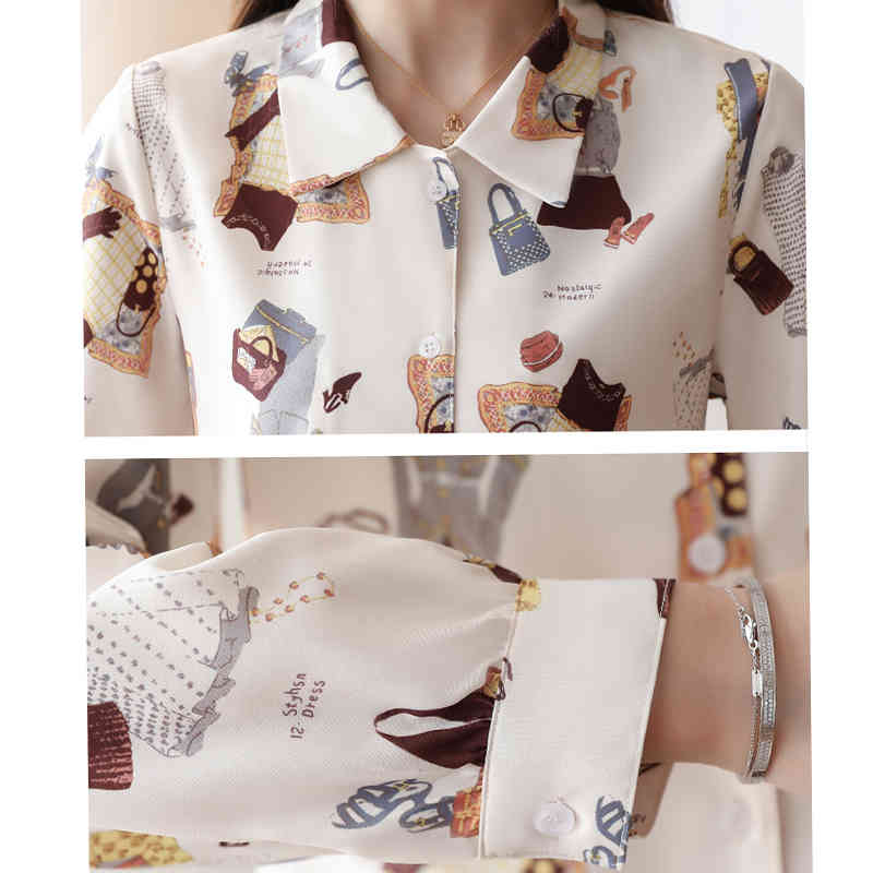 Korean Styele Women Blouses and Tops Blusas Mujer Chiffon Blouse Print Button Long Sleeve Shirts for 7129 50 210506