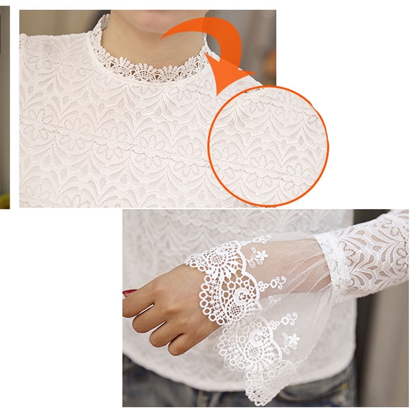 Women clothing Autumn Spring Fashion Women's Blouse Shirts Long Sleeve White Lace Shirt Hollow out blusas Tops 804H 210420