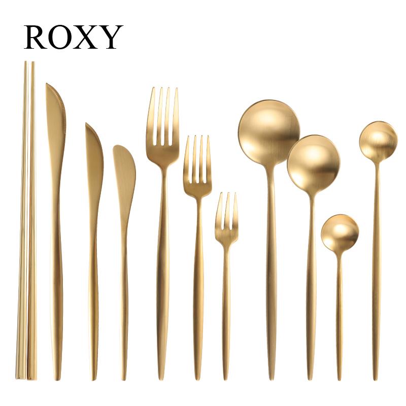 Dinnerware Sets 304 Stainless Steel Gold Cutlery Set Dinner Fork Knife Spoon Chopsticks Sierware Tableware Free shipping