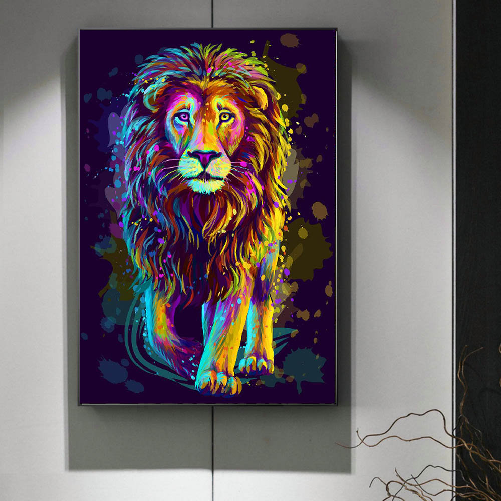 Modern Abstract Colorful Lion Poster Wall Art Canvas Painting Animal Picture HD Print For Living Room Home Decoration No Frame