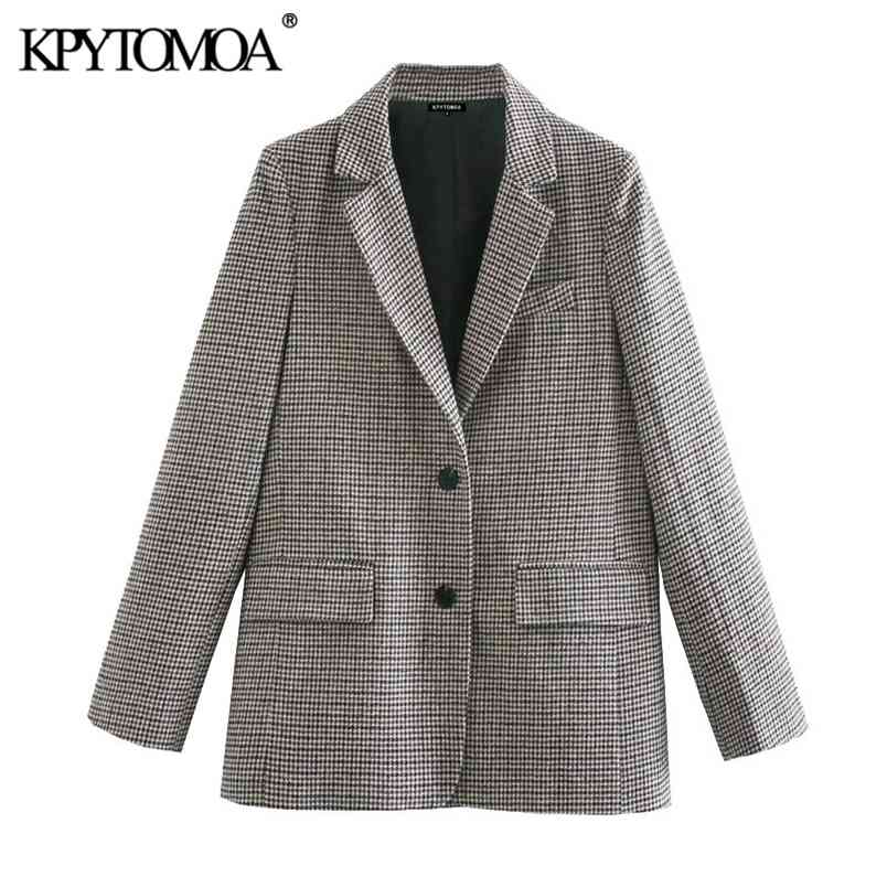 Women Fashion WIth Pockets Houndstooth Blazer Coat Long Sleeve Back Vents Female Outerwear Veste Femme 210420