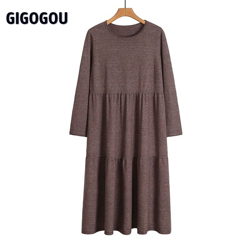 GIGOGOU Oversized Women Sweater Dress Autumn Winter Casual Loose Jumper Top Knitted Pullover Straight Dresses Tunic Tops 210409