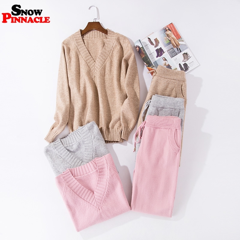 Women sweater suit and setsCasual Knitted Sweaters Pants 2PCS Track Suits Woman Casual Trousers+Jumper Tops Clothing Set 210524