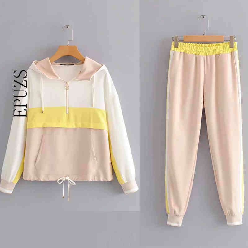 Winter hoodies Tracksuit women two piece set casual stripe hoodies+ high waist pants outfits 210521