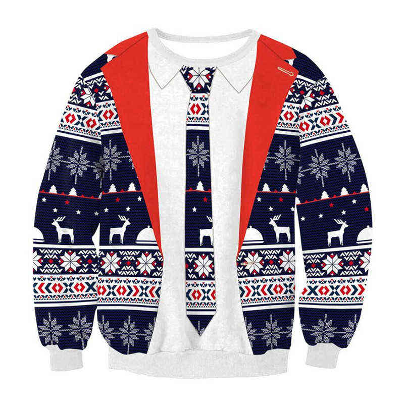 Women Men Ugly Christmas Sweater Sweatshirt 3D Christmas Tree Snowflakes Reindeer Print Autumn Winter Holiday Party Xmas Jumpers Y1118