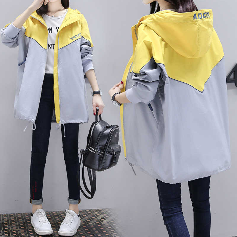 Plus Size 3xl Streetwear Trench Coat Women Hooded Long Windbreaker Female Patchwork Oversized Womens Overcaot Spring Outwear 210820