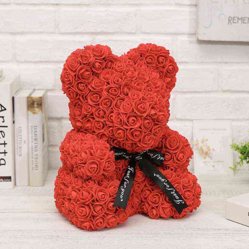 25/40cm Roses Bear with Heart Artificial Flower Rose Teddy Bear For Women Valentine Wedding Birthday Christmas Gifts Decoration 211108