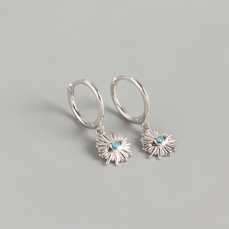 WANTME Geometric Round Real 925 Sterling Silver Blue Zircon Demon Eye Stud Earrings for Women Evil Eyes Ear Hoop Jewelry 210507