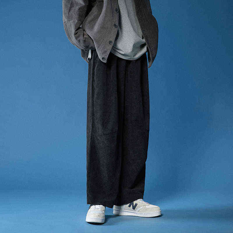 Spring Casual Pants Men Japanese Retro Corduroy Trousers Fashion Elastic Waist Loose Straight Mens Sweatpant 211112