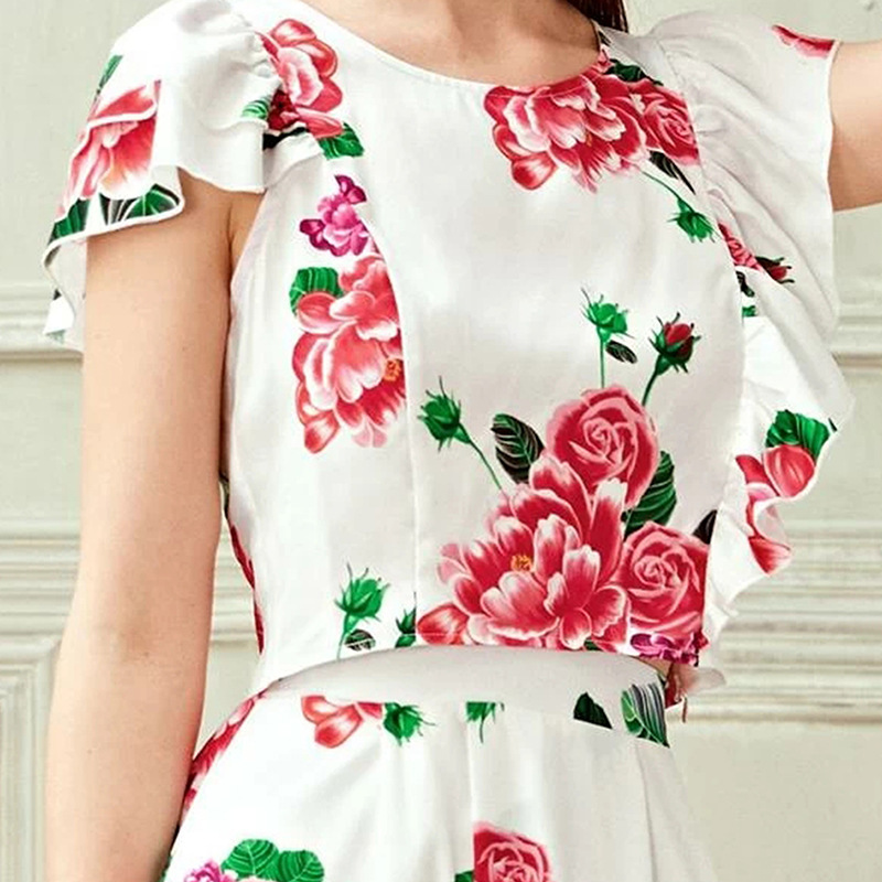 Women Set Skirt s Printing Short Tops High Waist Long Skirts Vintage 2 Piece Fashion 210513