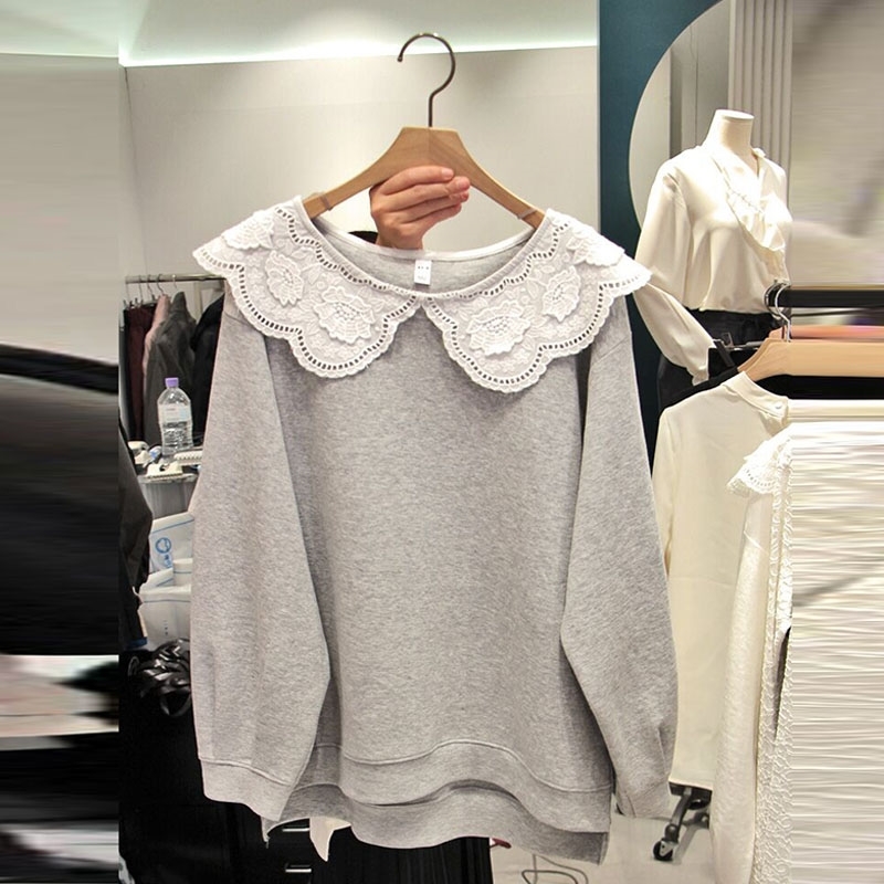 Korean Style Hoody Lace Wild Sweatshirts Women Autumn Casual Fashion Ladies Solid Color Tops Female 210615, Grey
Korean Style Hoody Lace Wild Sweatshirts Women Autumn Casual Fashion Ladies Solid Color Tops Female 210615, Grey