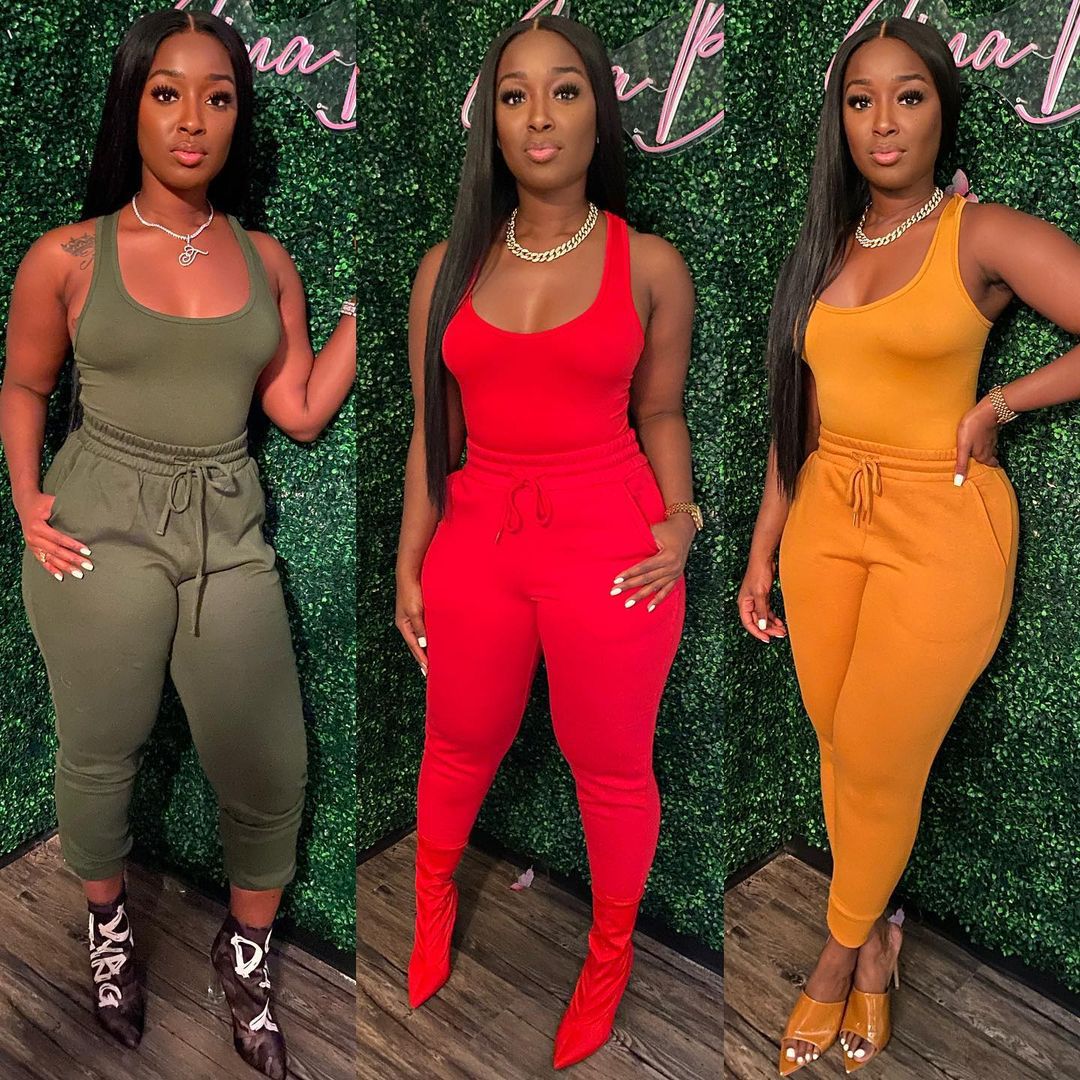 New Fall Clothes Women Outfits Summer Solid Tracksuits Sleeveless vest Shirt+pants Two Piece Set Casual Black Sportswear Outdoor Jogger Suit blue swea