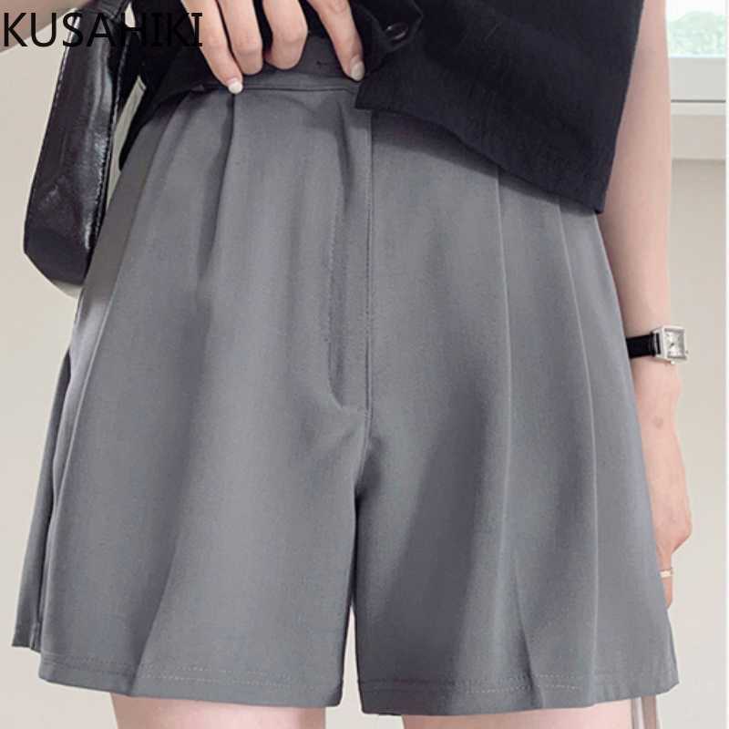 Summer Thin Suit Shorts for Women Bottoms Causal High Waist Wide Leg Short Feminimos Ropa De Mujer 6J558 210603