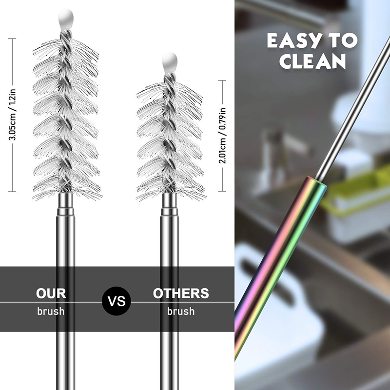 Reusable Collapsible Straws, Telescopic Stainless Steel Drinking Straw with Metal Case+Cleaner Brush+Carabiner Hook Silicone Tip DropShiping Free ship