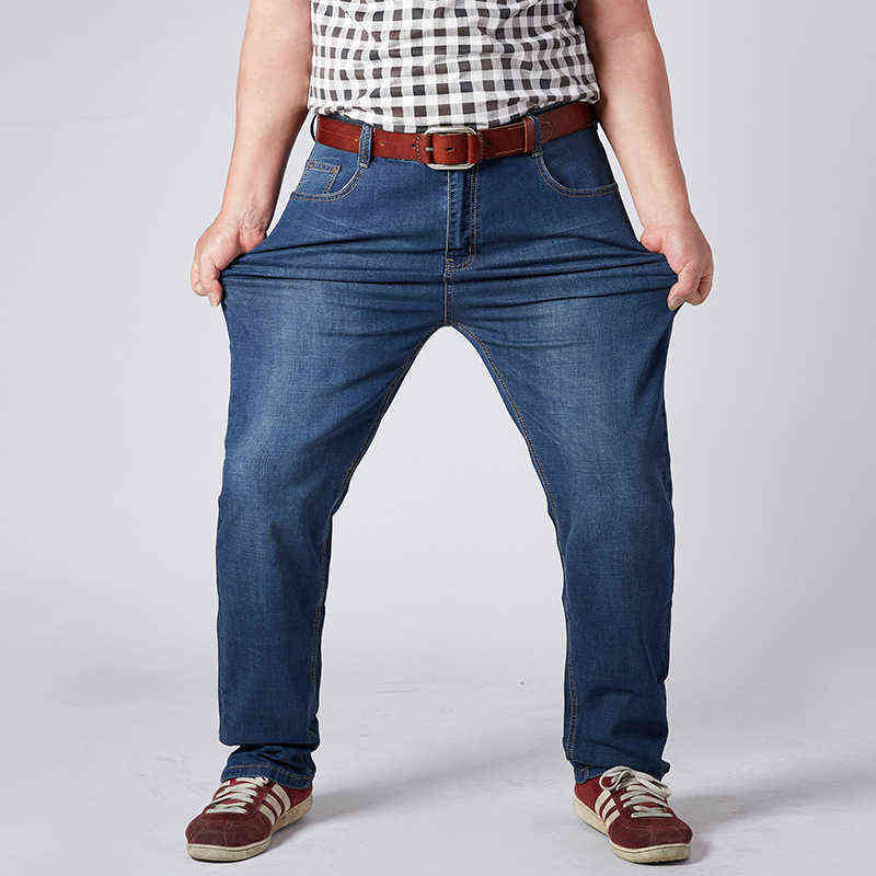Classic Stretch Jeans Men Oversized Plus Size Big Denim Man Loose Stretch Pants 48 50 52 High Waisted Long Work Trousers Jean 211120