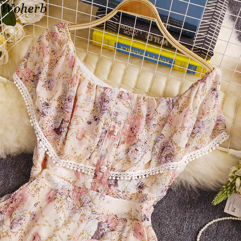 Womens Slash Neck Jumpsuit Summer Sexy Sweet Playsuit Ruffle Floral High Waist Wide Leg Short Fashion Chiffon Romper 210519