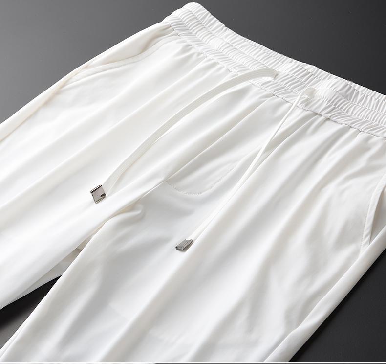 Silky Summer Luxury Cool Elastic Waist Men Casual Plus Size 3XL 4XL Fashion Ice Silk White Pants Man Men's