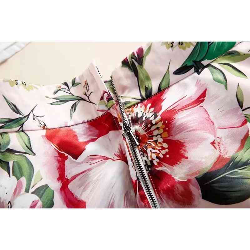 Fashion Runway Summer Slim Women Skirt Vintage Rose Flower Print Ruffles Vacation Casual Female Mini Skirts 210522