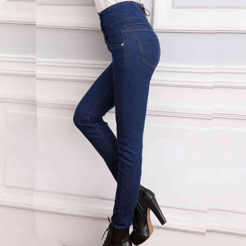 Womens Spring Autumn High Skinny Pants Elastic Waist Jeggings Casual Plus Size for Women Warm Jeans 8244 50 210417