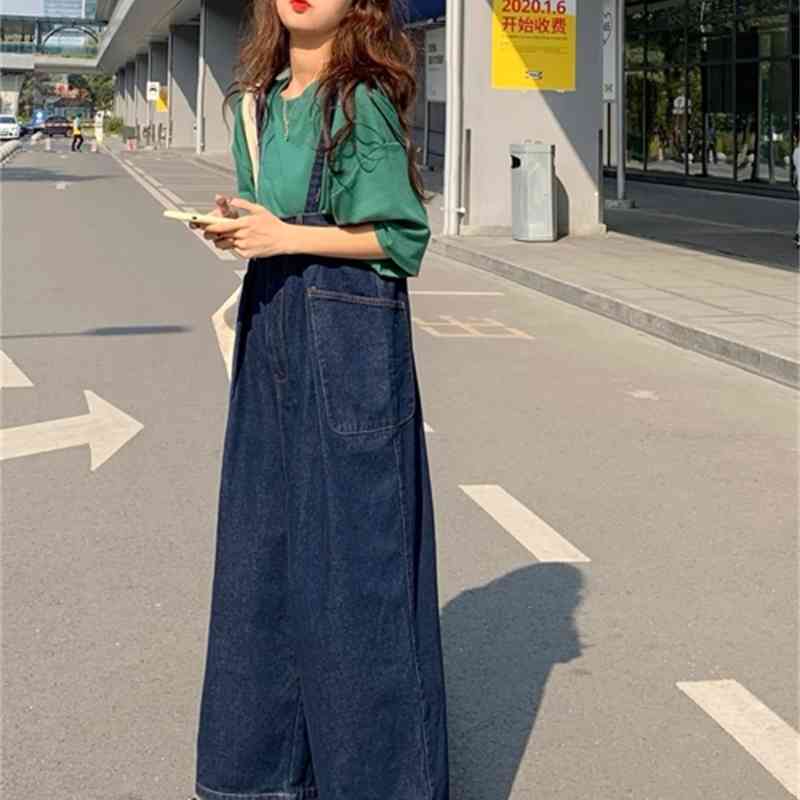 jeans womens autumn loose Blue wide leg pants trousers jumpsuit korean casual loose denim overalls womens (72732 210423