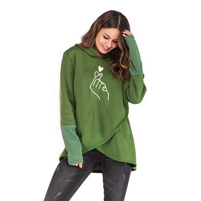 Women Hoodies Sweatshirts Casual Tops Love Hand Print Long Sleeve Pullover Hoodie Female Plus Size Warm Hooded Sweatshirt 210603