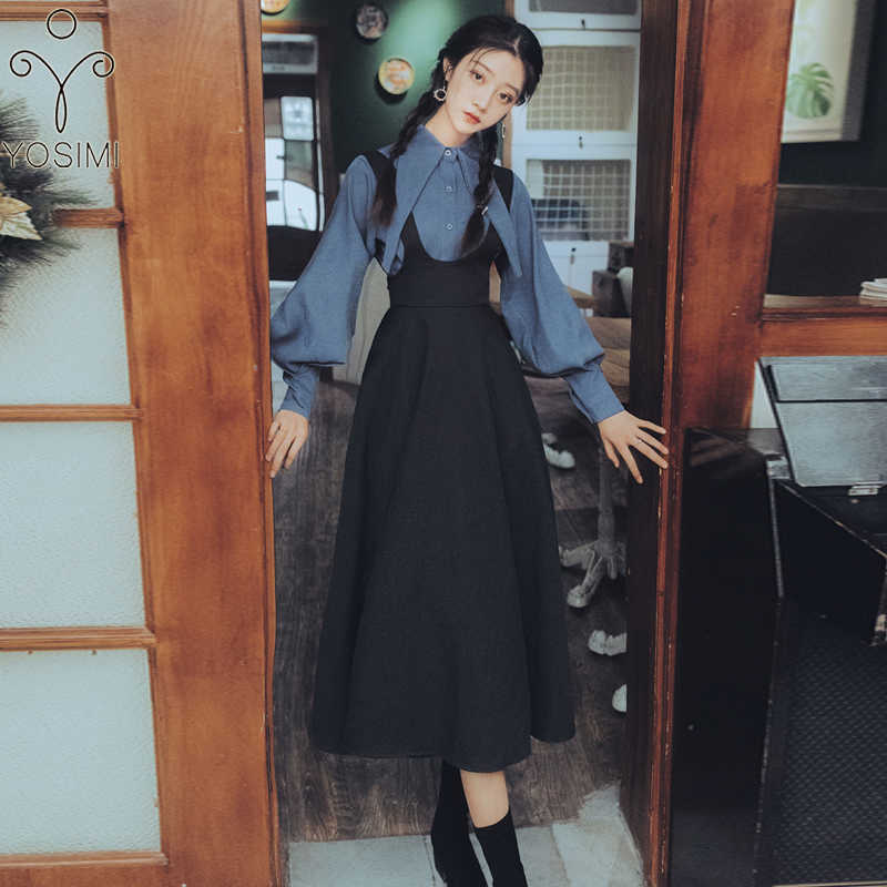 YOSIMI Autumn Winter Women Full Sleeve Lantern Blouse Shirt and Black Strap Dress 2 Piece Outfits Skirt Set Mid-calf 210604, Gray
YOSIMI Autumn Winter Women Full Sleeve Lantern Blouse Shirt and Black Strap Dress 2 Piece Outfits Skirt Set Mid-calf 210604, Gray