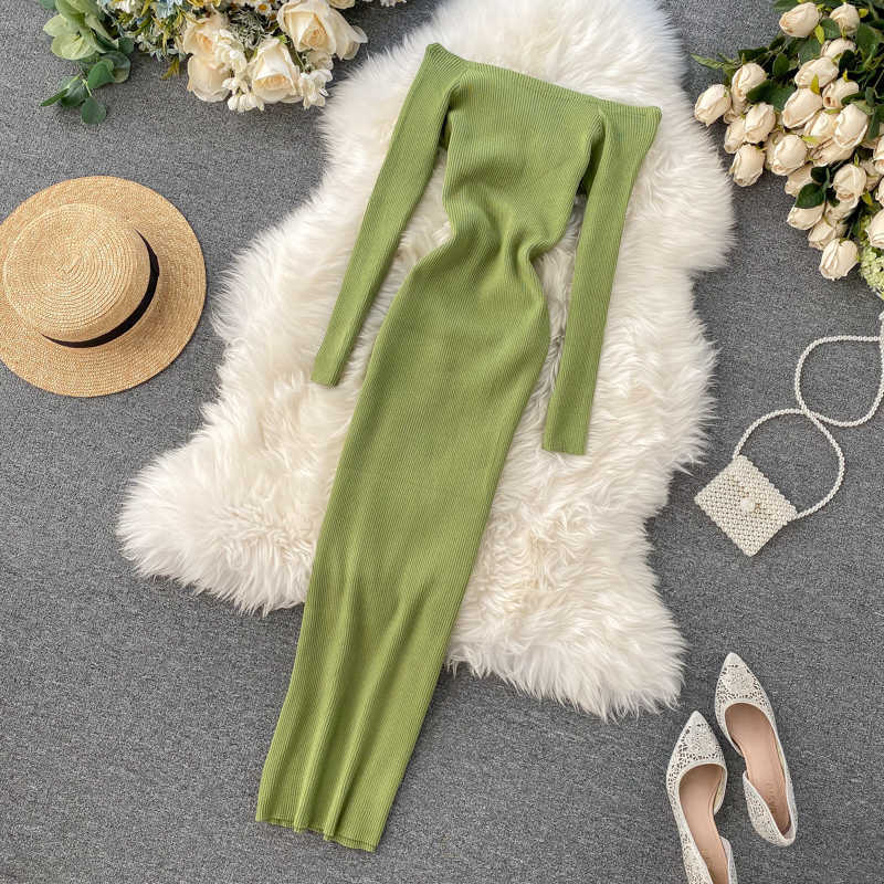 Slim Off Shoulder Cross Criss Autumn Knit Sweater Midi Long Dress Bodycon Party Winter Sexy Women Casual elegant Vestidos