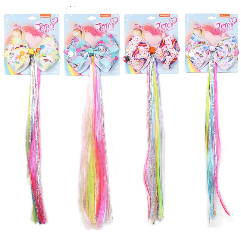 Jojo Siwa Pigtail Hair Clip for Girls Unicorn Cartoon Print Hair Bows with Colorful Wig Hairgrip Accessories by boom2016