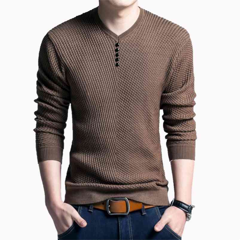 TFETTERS Men Sweater Casual V-Neck Pullover Men Spring Autumn Slim Sweaters Long Sleeve Mens Sweater Knitted Shirt Homme 210818