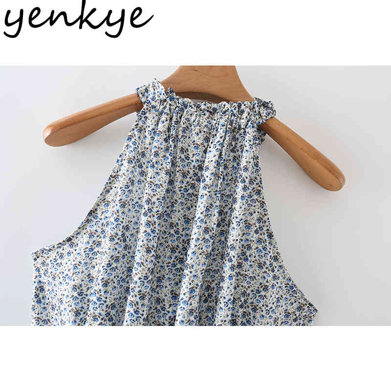 Vintage Floral Print Halter Dress Women Sleeveless Elastic Waist Casual Summer Long Maxi Female Holiday Vestido 210430