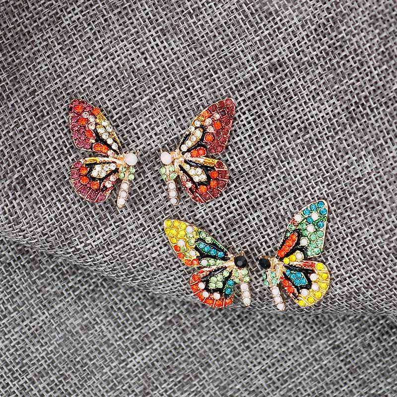 Fashion Butterfly Studs Earrings Colorful Rhinestones S925 Silver Pin Steel Needle Women Diamond Jewelry Gifts Animal Design Street Party Charming Acc